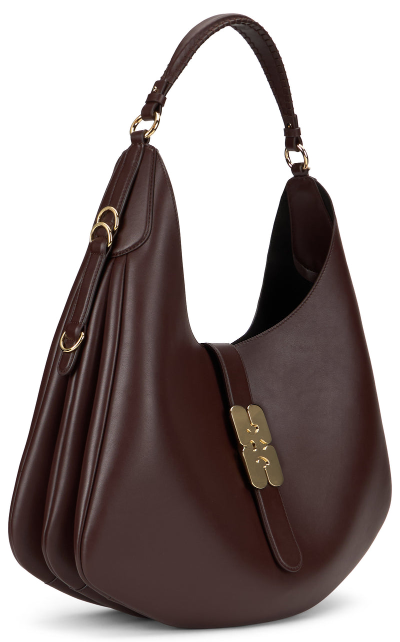 Ganni Calfskin Shoulder Bag — Brown