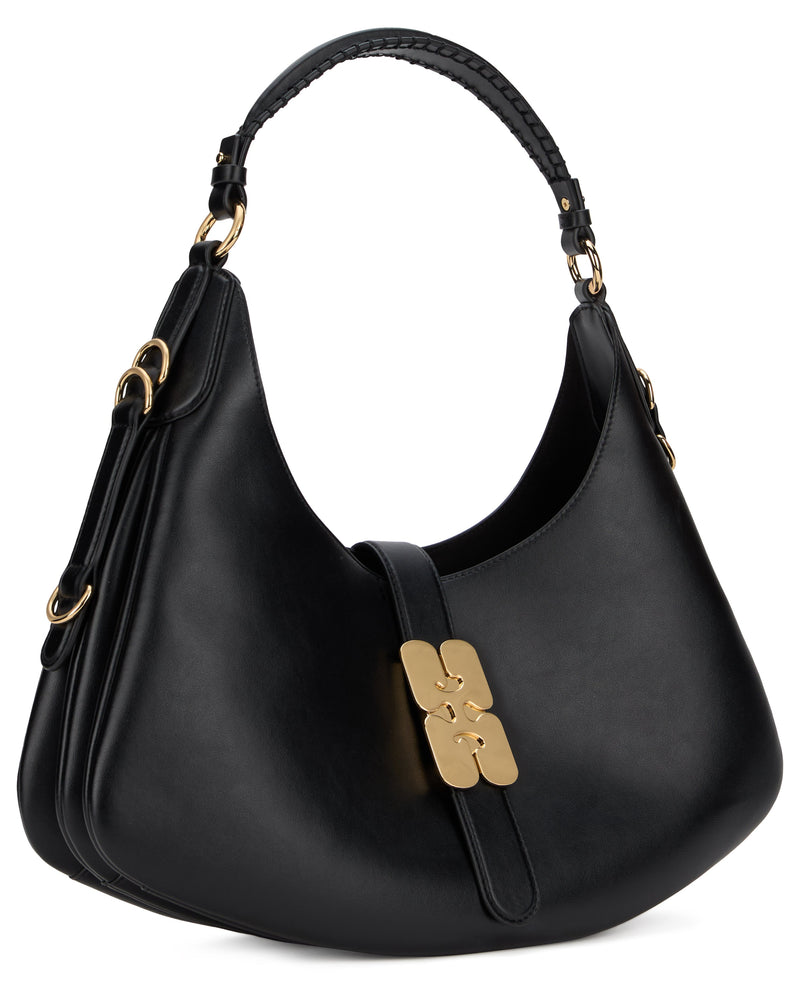 Ganni Kat Shoulder Bag — Black Lambskin Leather