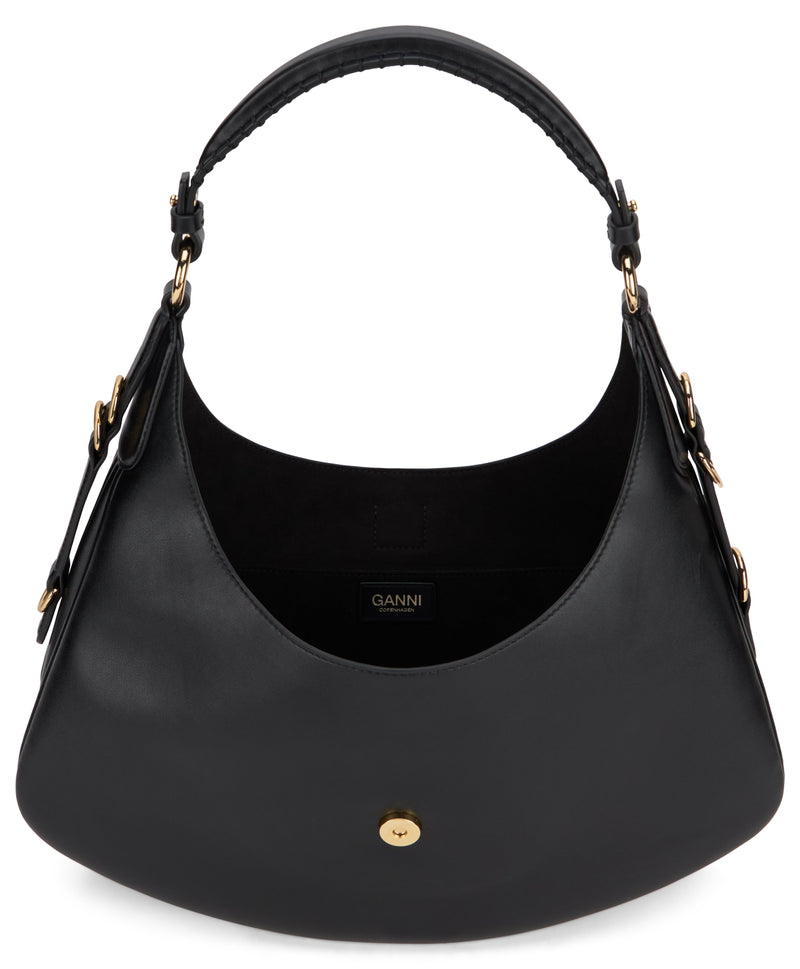 Ganni Kat Shoulder Bag — Black Lambskin Leather