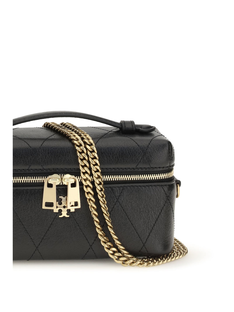 Tory Burch Charlie Beauty Case — Black Calf Leather Top Handle Bags