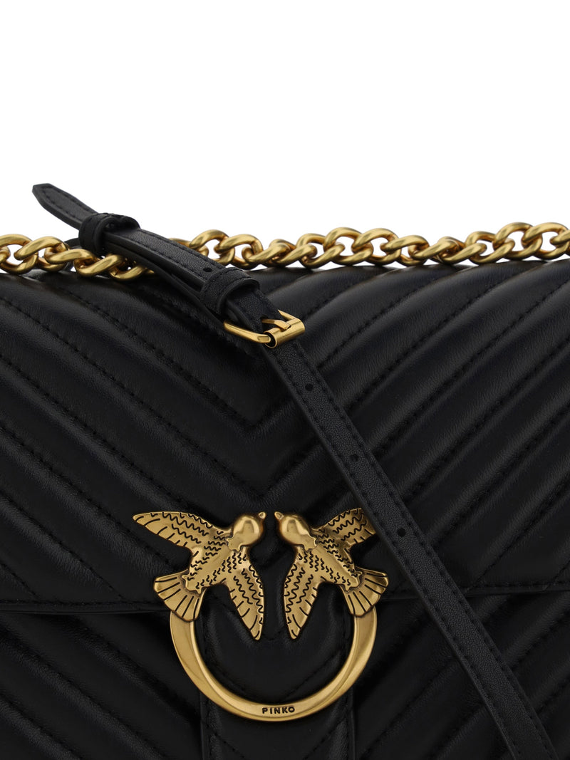 Pinko Love Shoulder Bag — Black Calf Leather Bos Taurus