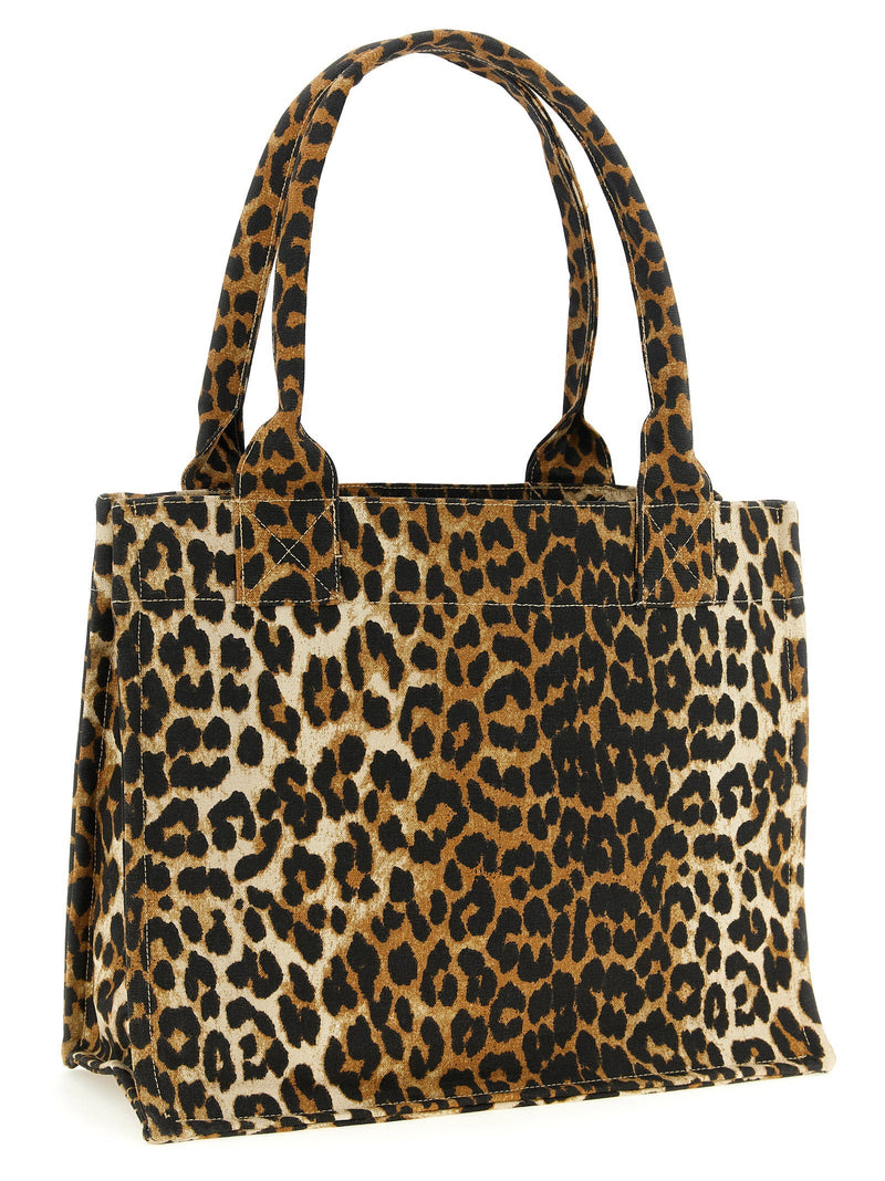 Ganni Leopard Tote Bag — Brown Recycled Cotton Canvas
