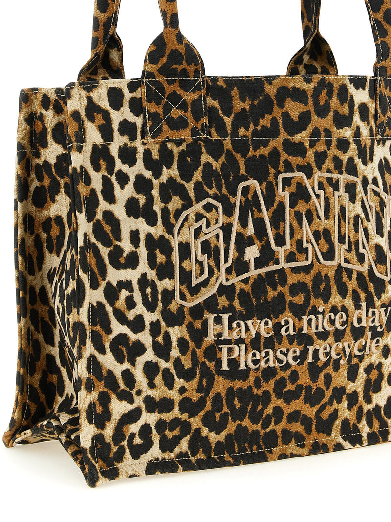 Ganni Leopard Tote Bag — Brown Recycled Cotton Canvas