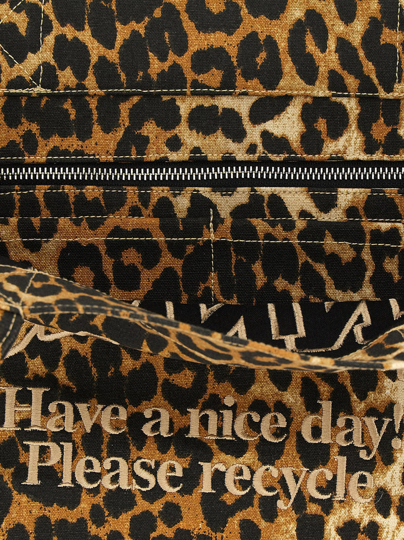 Ganni Leopard Tote Bag — Brown Recycled Cotton Canvas