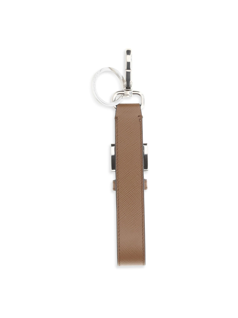 Prada Saffiano Leather Triangle Logo Key Case — Beige Calf Bos Taurus Keychains