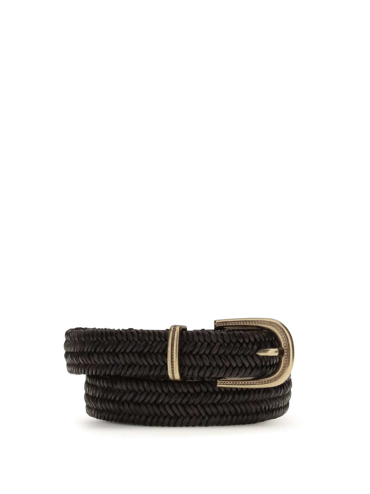 Brunello Cucinelli Braided Stretch Leather Belt — Brown Calf