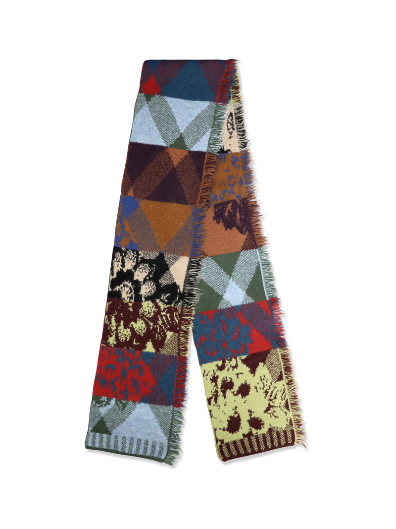Dries Van Noten Merino Wool Patchwork Scarf — Blue (ovis Aries) Scarfs