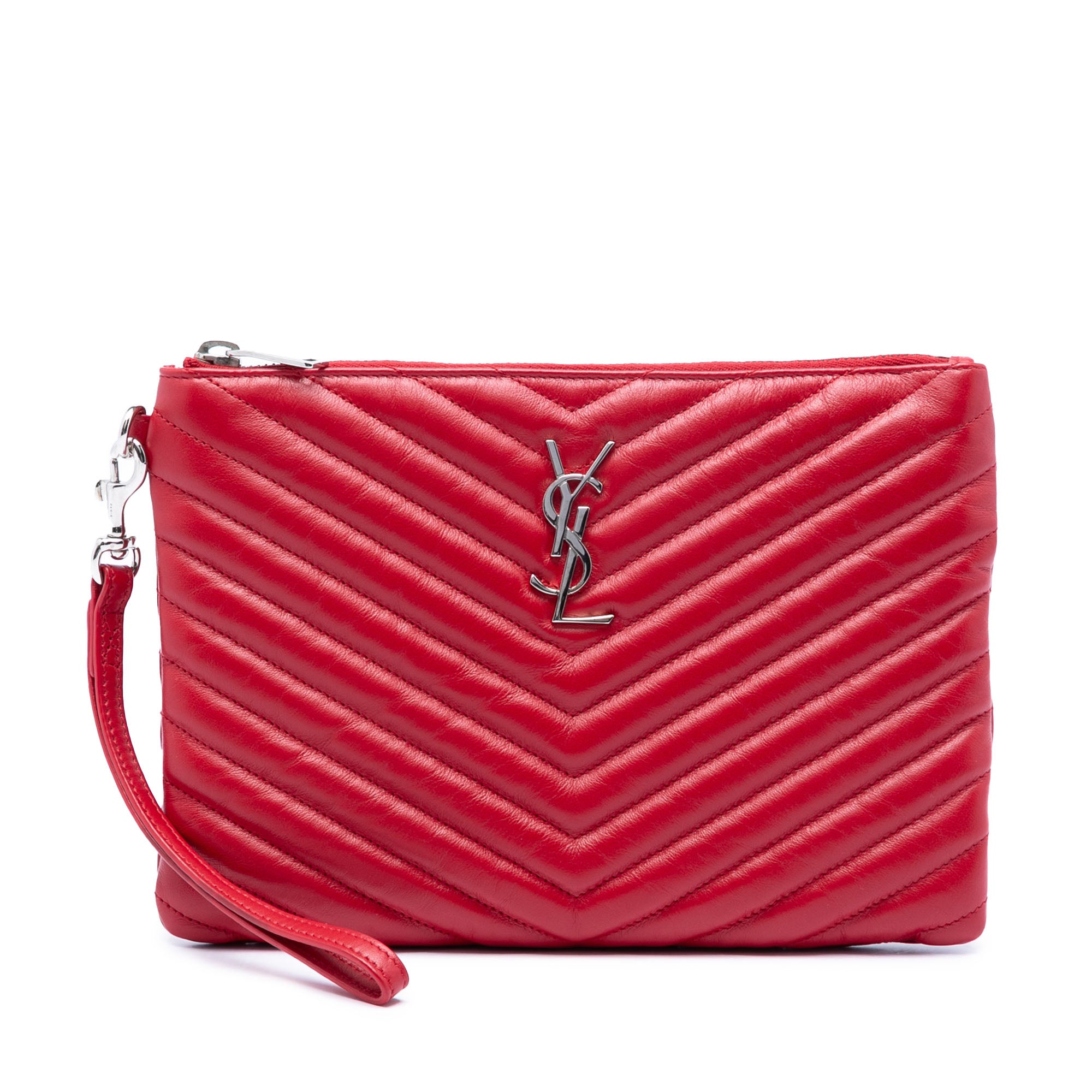 Chevron Leather Monogram Zip A5 Wristlet Pouch - Image 1