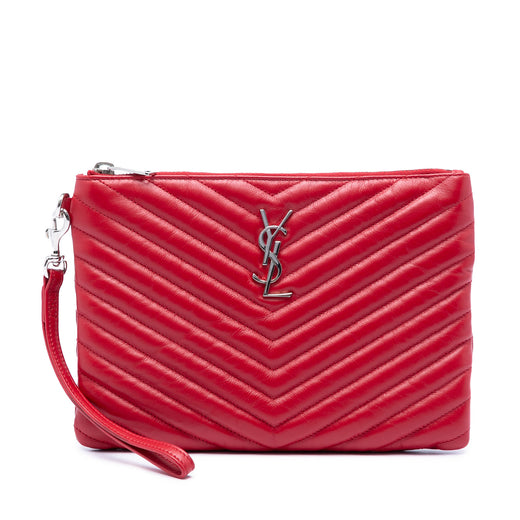 Chevron Leather Monogram Zip A5 Wristlet Pouch - Image 1