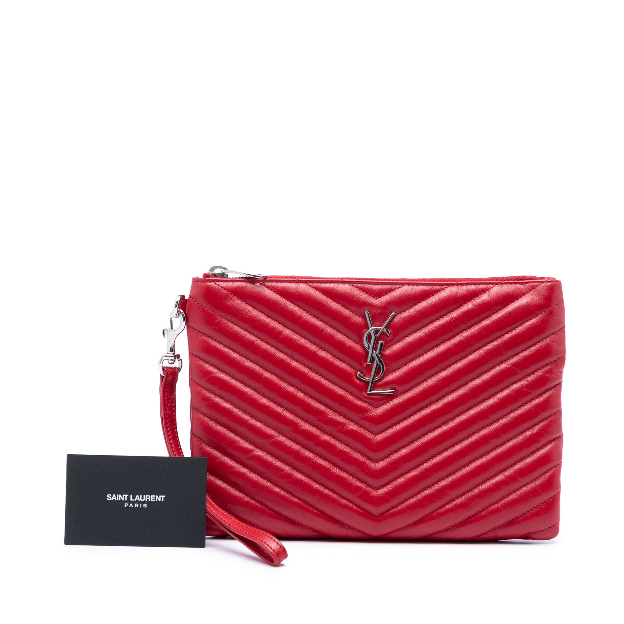 Chevron Leather Monogram Zip A5 Wristlet Pouch - Image 6