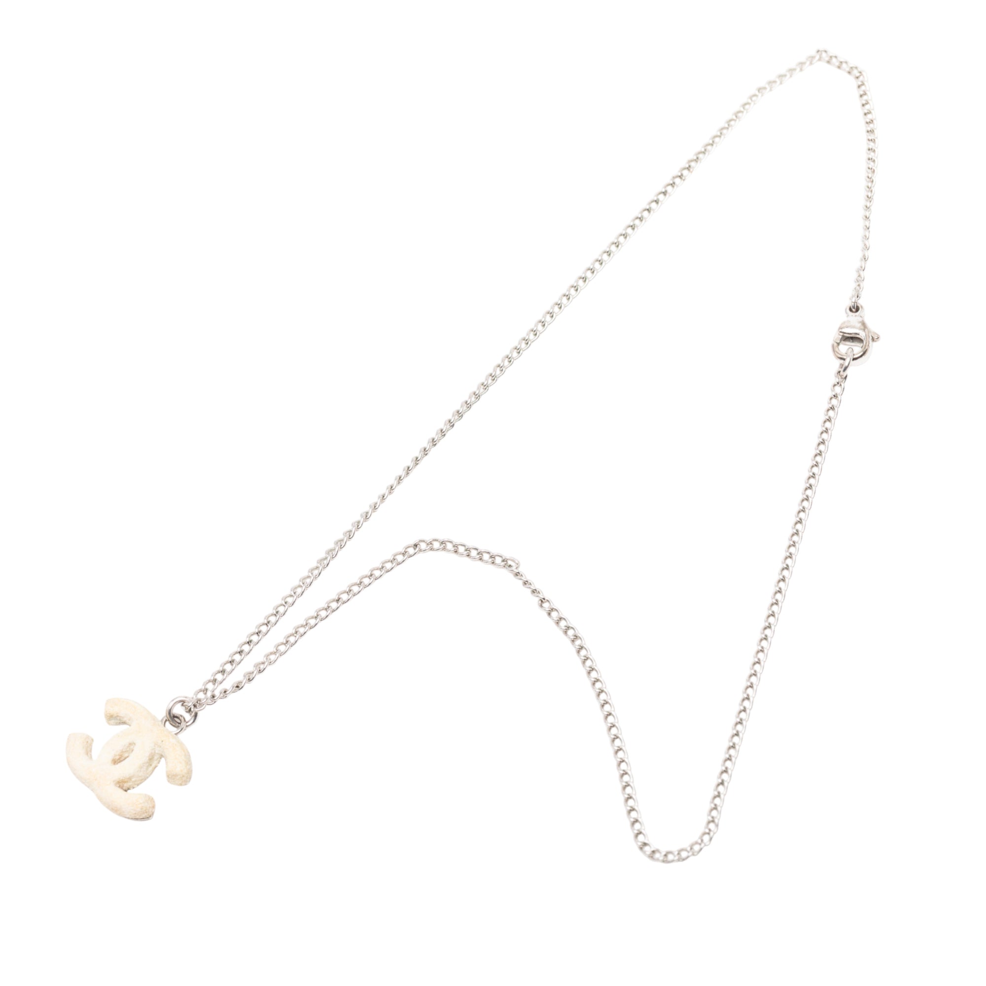 Silver Plated Textured CC Pendant Necklace - Image 1