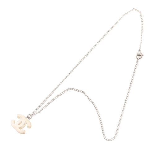 Silver Plated Textured CC Pendant Necklace - Image 1