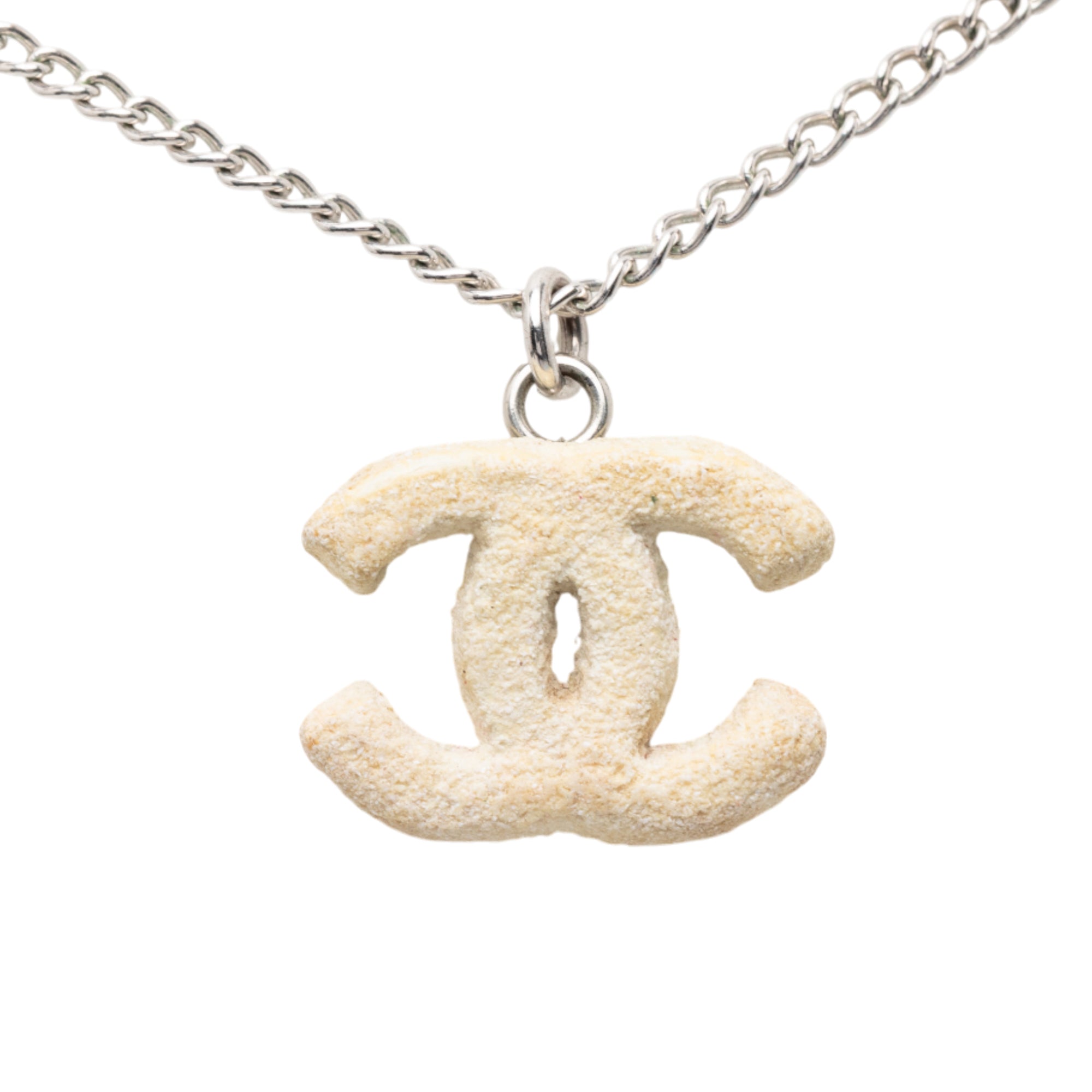 Silver Plated Textured CC Pendant Necklace - Image 2