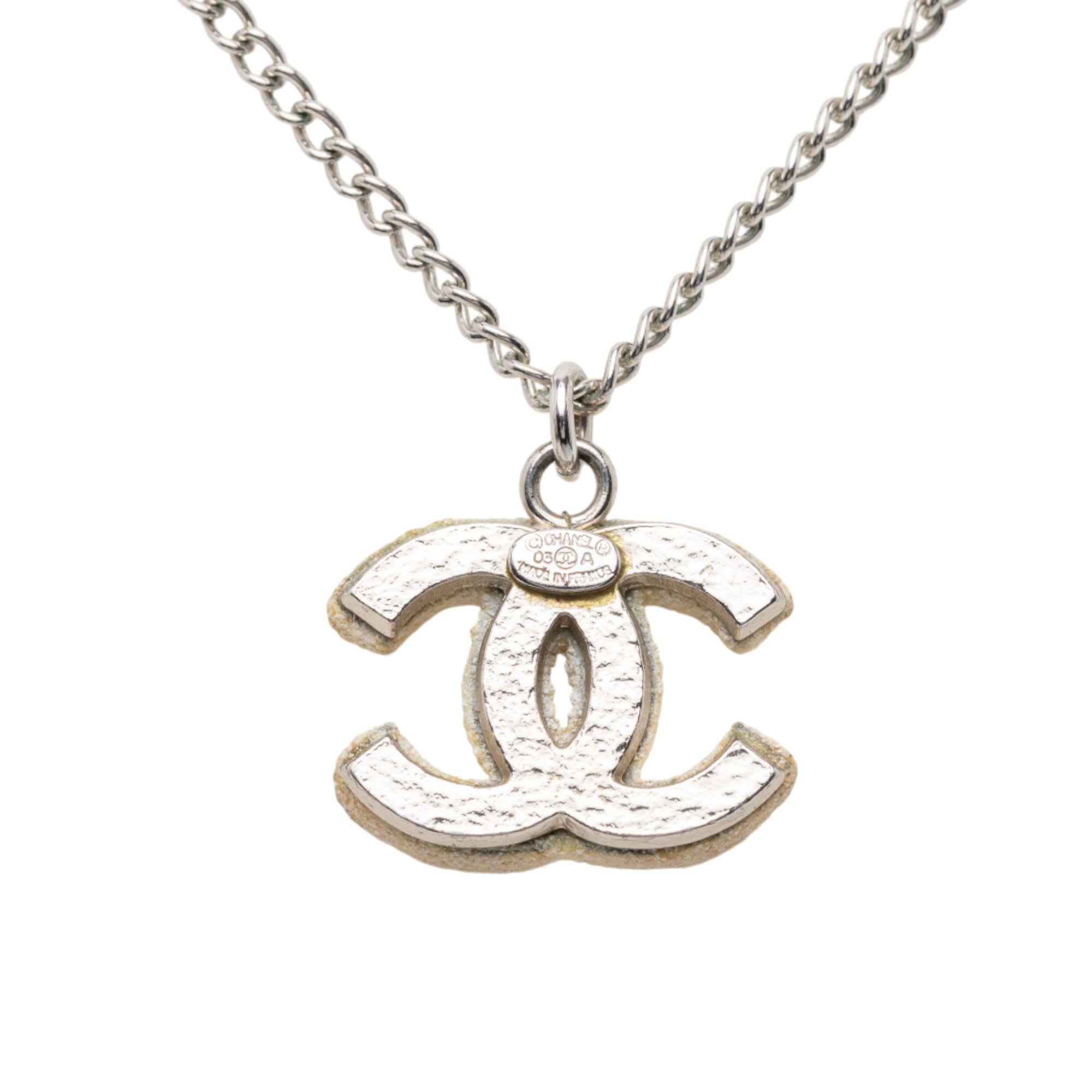 Silver Plated Textured CC Pendant Necklace - Image 3