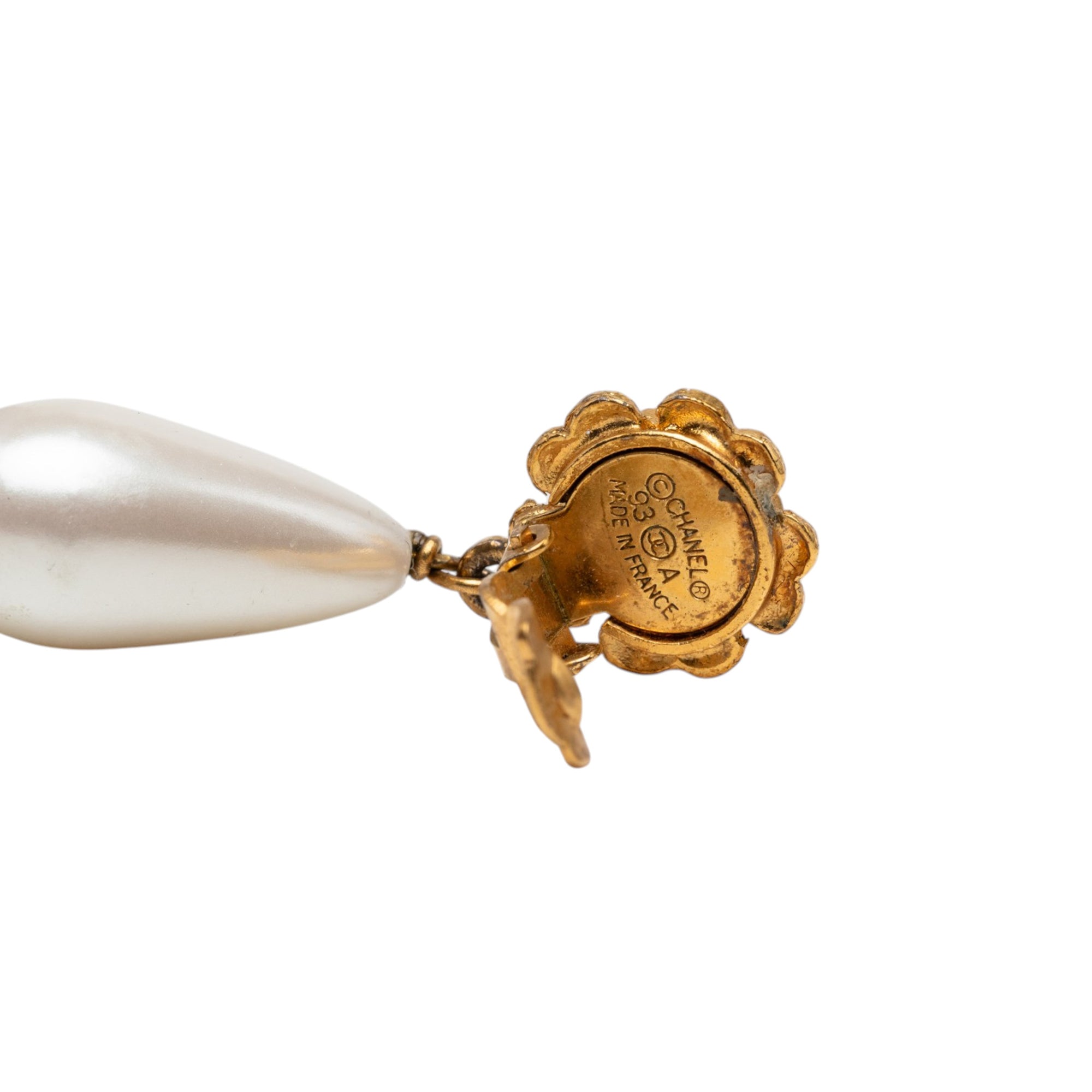 Gold Plated Faux Pearl Camellia Drop Clip On Earrings - Image 3