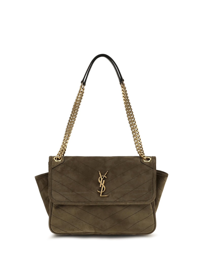 Saint Laurent Niki Tripouch Shoulder Bag — Brown Suede