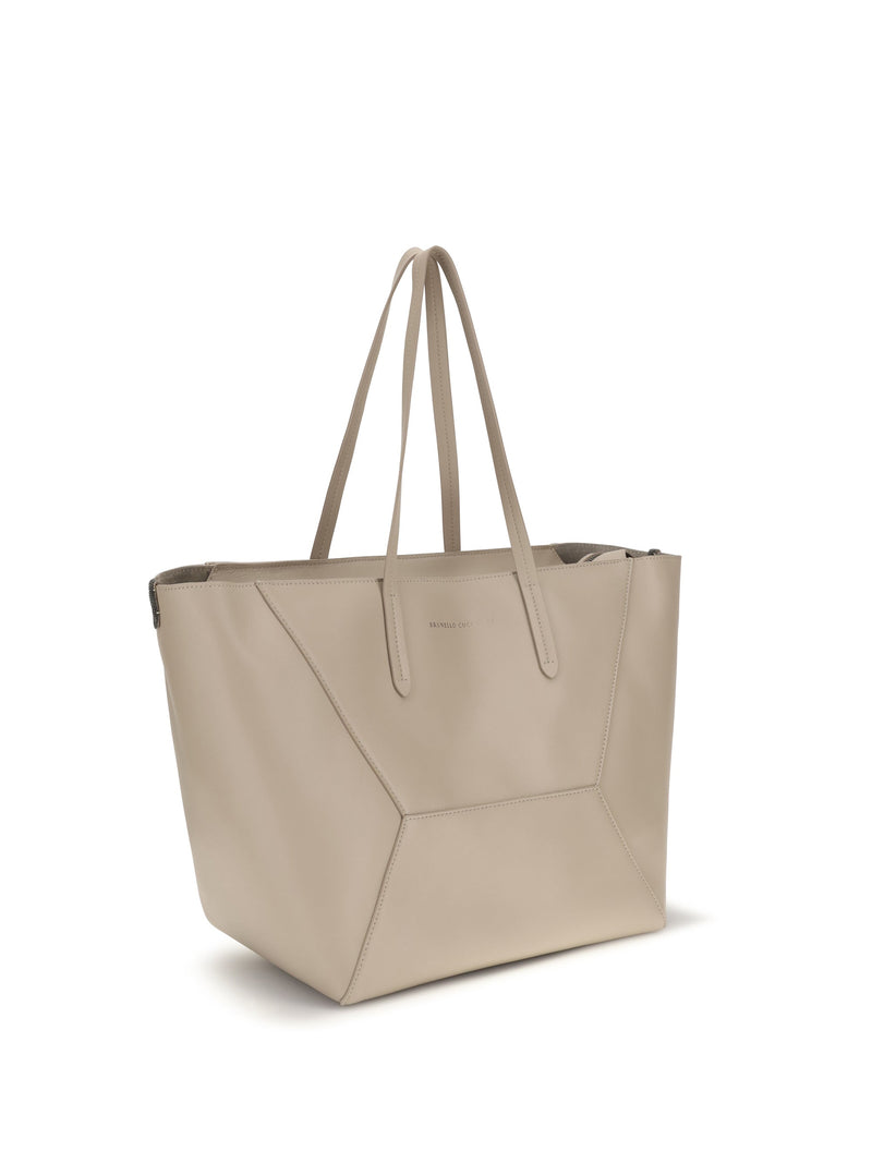 Brunello Cucinelli Calf Leather Tote Bag — Beige Bos Taurus
