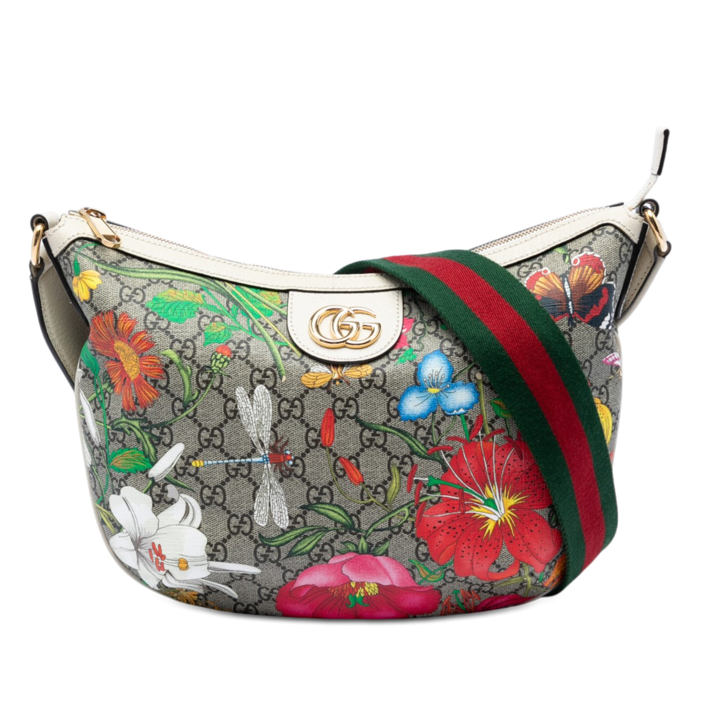 Small GG Supreme Web Ophidia Flora Half Moon Crossbody - Image 1