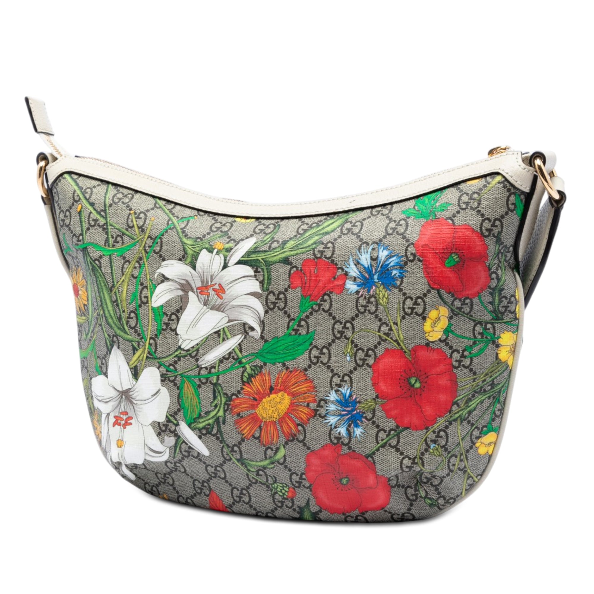 Small GG Supreme Web Ophidia Flora Half Moon Crossbody - Image 2