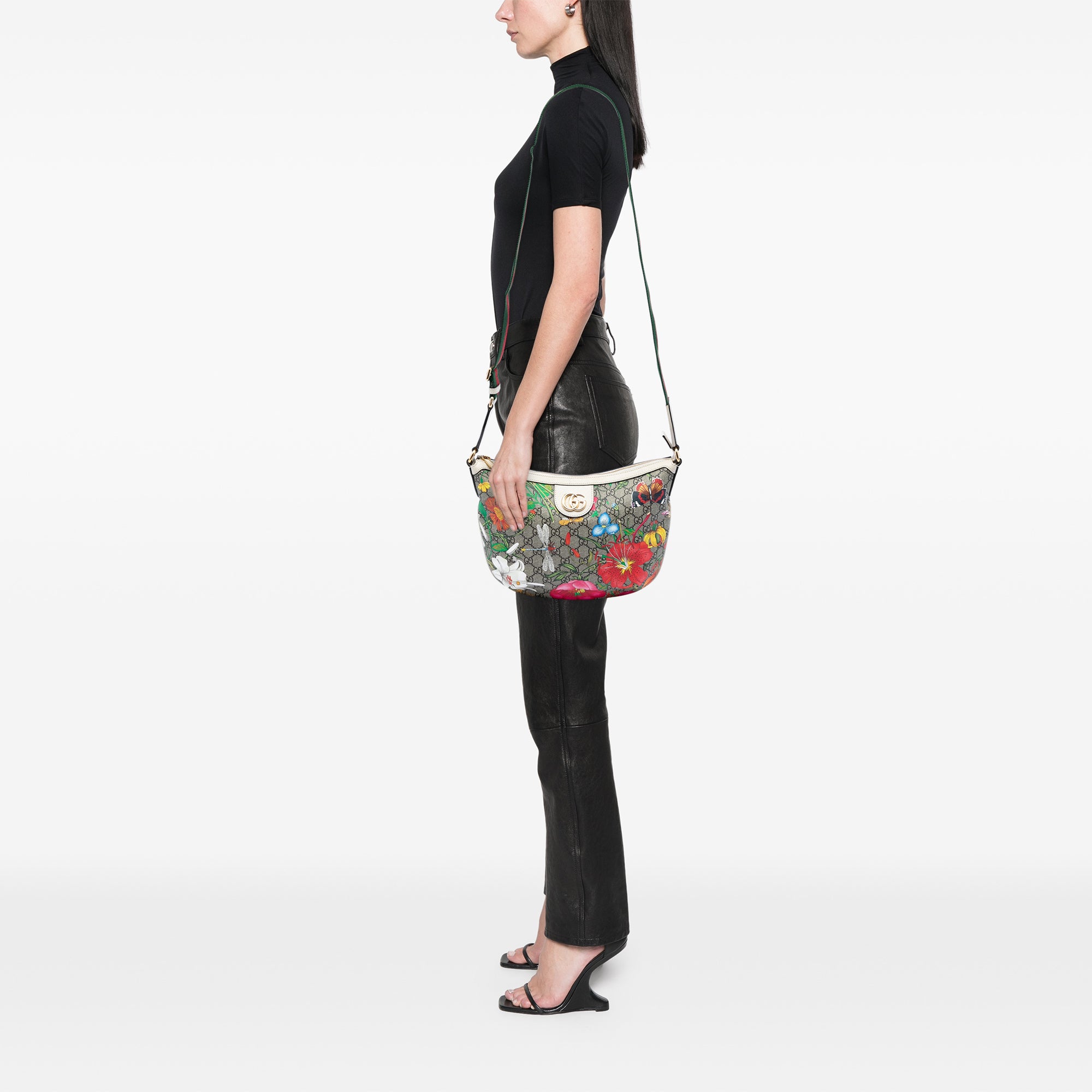 Small GG Supreme Web Ophidia Flora Half Moon Crossbody - Image 5