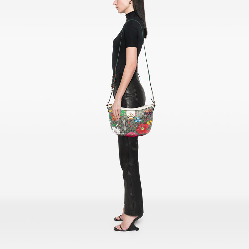 Small GG Supreme Web Ophidia Flora Half Moon Crossbody - Image 5