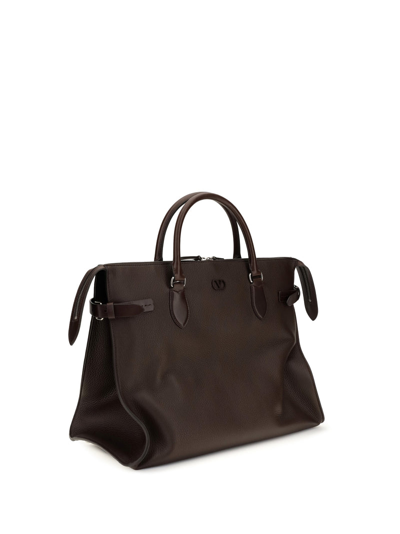 Valentino Garavani Top Handle Bag — Brown Calf Leather Bos Taurus