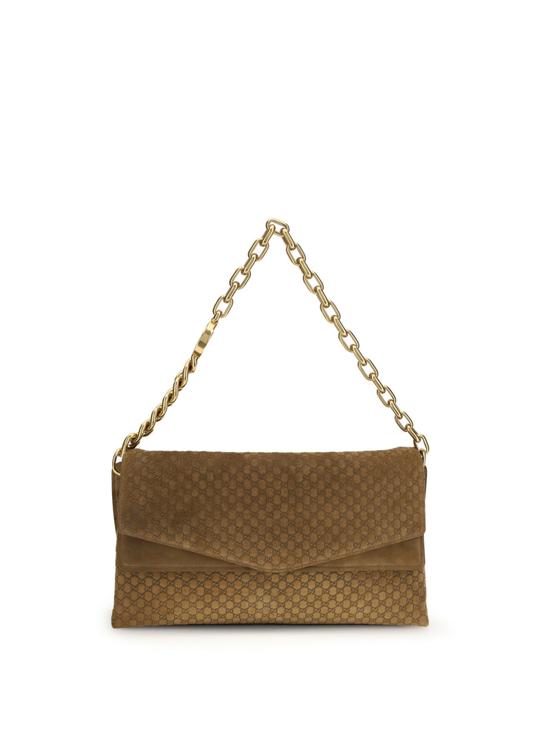 Gucci Embossed Gg Suede Shoulder Bag — Brown Outer
