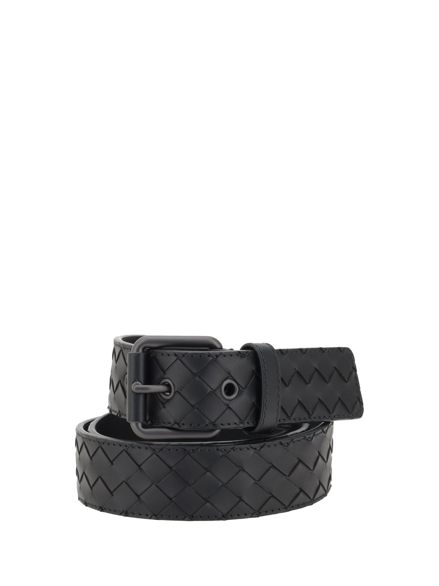 Bottega Veneta Intrecciato Belt — Black Calf Leather