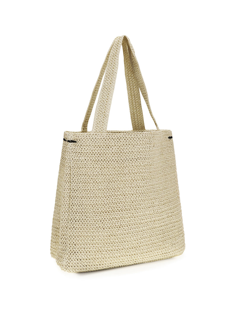 Fiorucci Poodle-Embroidered Raffia Tote Bag — Beige Paper; Cotton