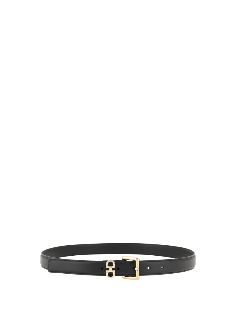 Ferragamo Gancini-Logo Calf Leather Belt — Black Bos Taurus