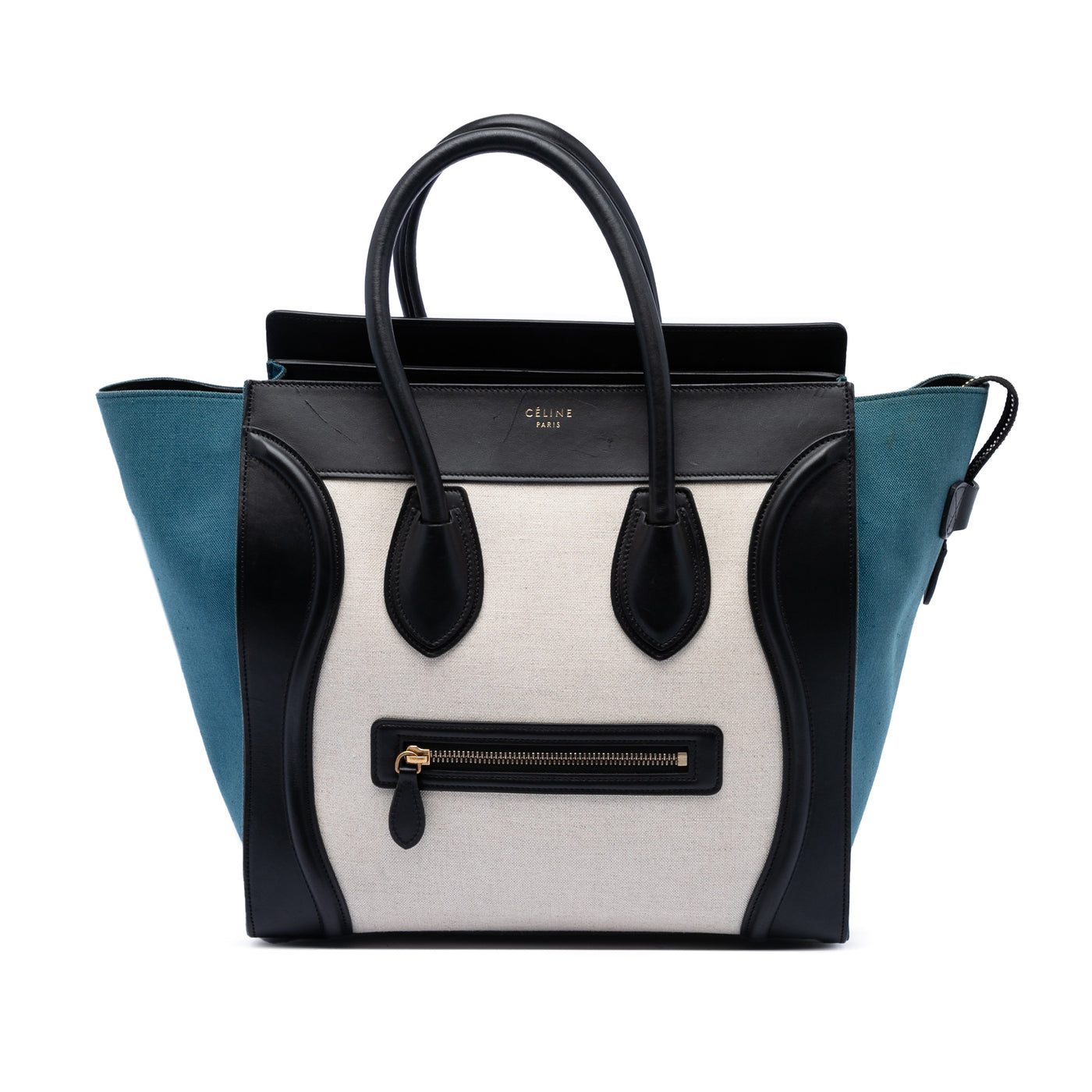 Mini Tricolor Canvas and Leather Luggage Tote - Image 1