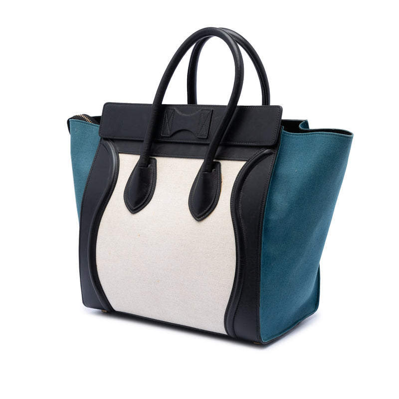 Mini Tricolor Canvas and Leather Luggage Tote - Image 2
