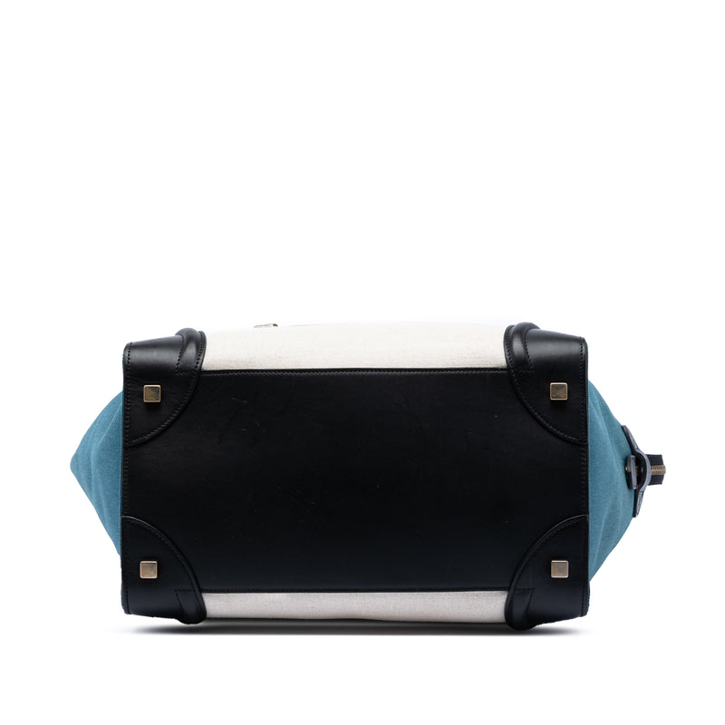 Mini Tricolor Canvas and Leather Luggage Tote - Image 3
