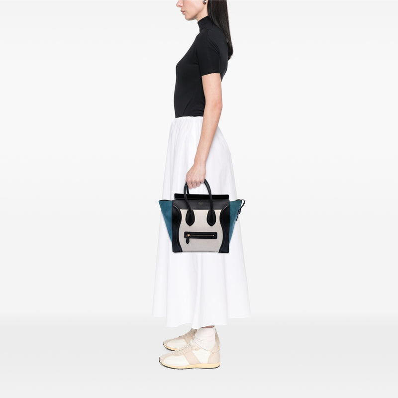 Mini Tricolor Canvas and Leather Luggage Tote - Image 7