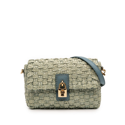 Leather Trimmed Woven Raffia Padlock Crossbody - Image 1