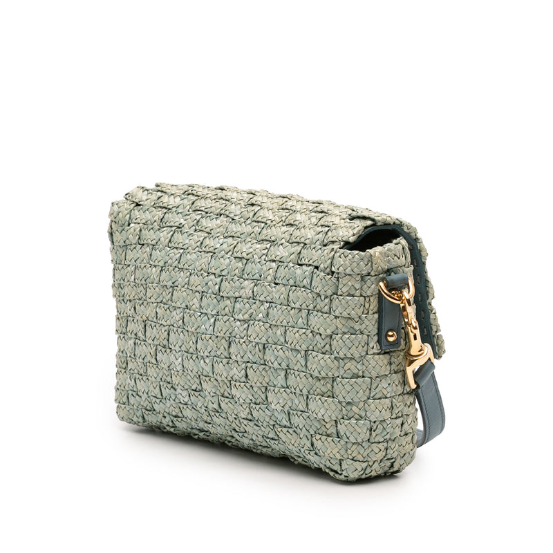 Leather Trimmed Woven Raffia Padlock Crossbody - Image 2