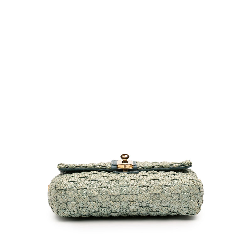Leather Trimmed Woven Raffia Padlock Crossbody - Image 3