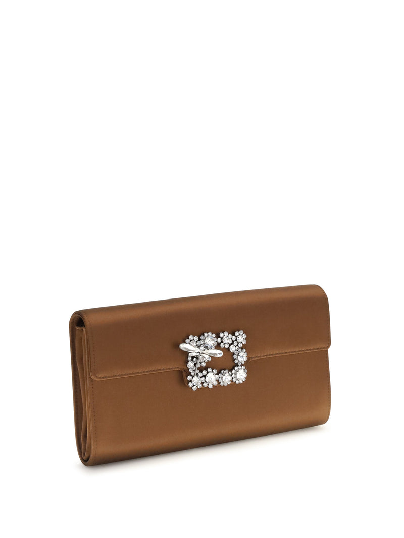 Roger Vivier Efflorescence Clutch — Brown Silk