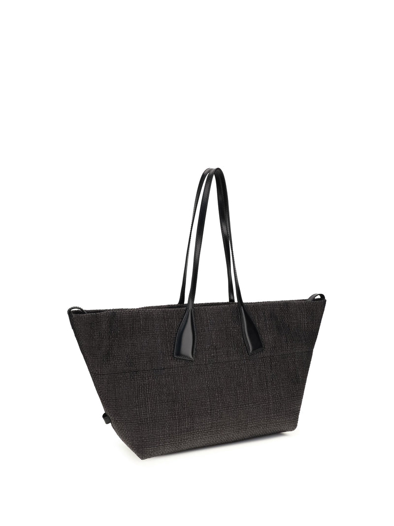 Balmain Track Shoulder Bag — Black Raffia