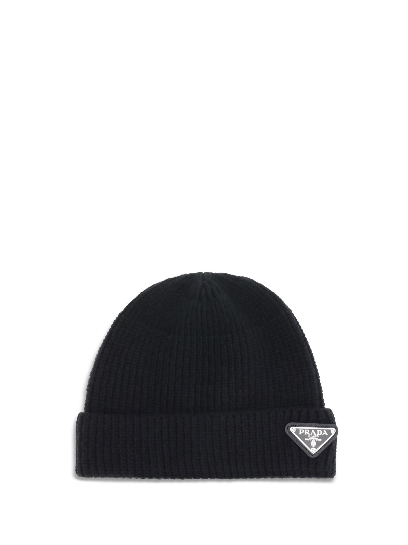 Prada 2hc4263im Logo-Plaque Ribbed Wool Beanie — Black Beanies