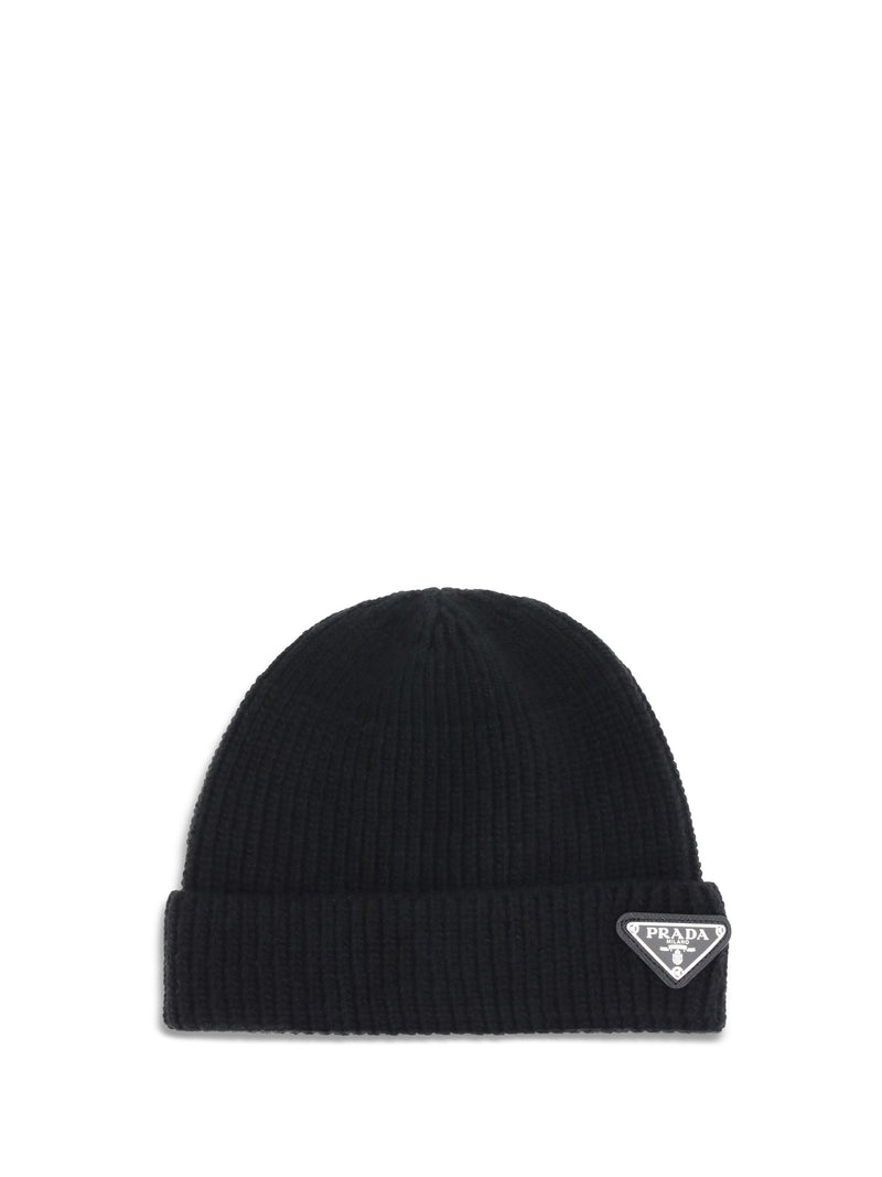 Prada 2hc4263im Ribbed Fleece Wool Beanie — Black (ovis Aries) Beanies
