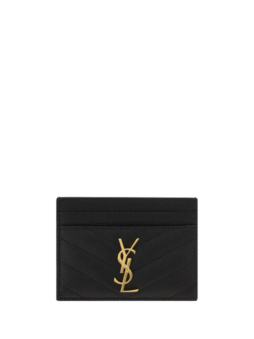 Saint Laurent Matelassé Leather Card Case — Black Calf Bos Taurus Cases