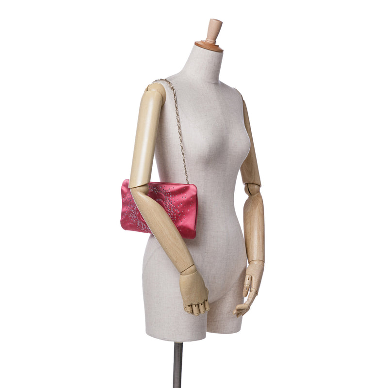 Satin Diamante Camellia Clutch with Chain - Image 10