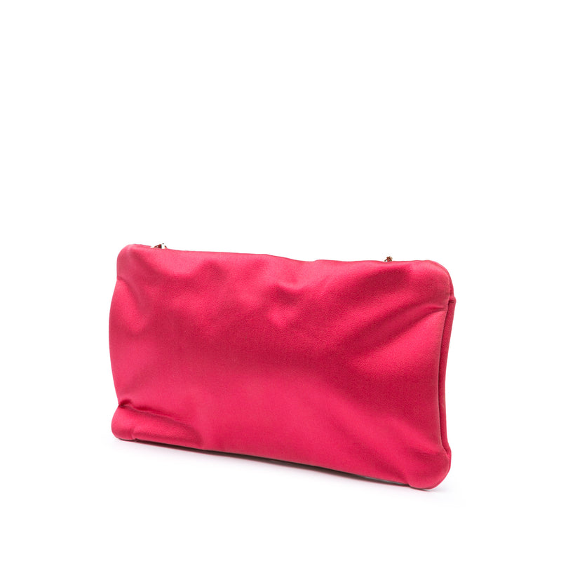 Satin Diamante Camellia Clutch with Chain - Image 2
