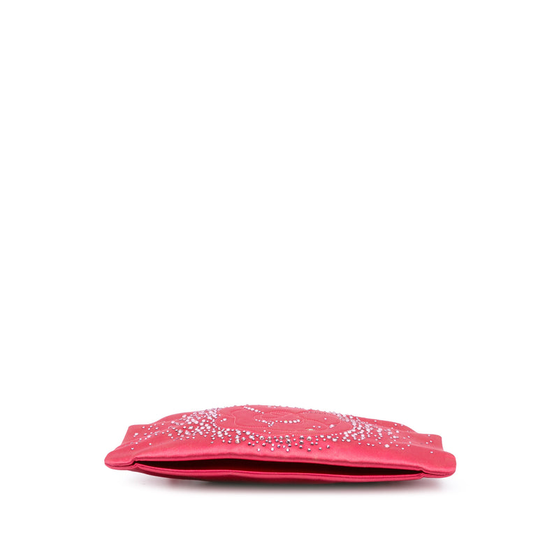 Satin Diamante Camellia Clutch with Chain - Image 3