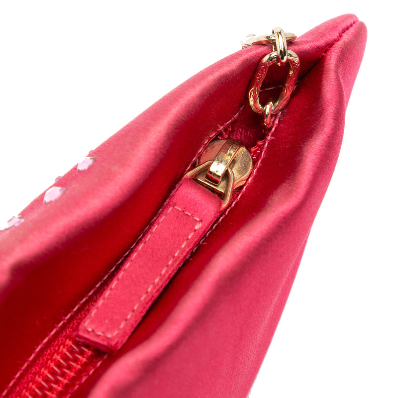 Satin Diamante Camellia Clutch with Chain - Image 7