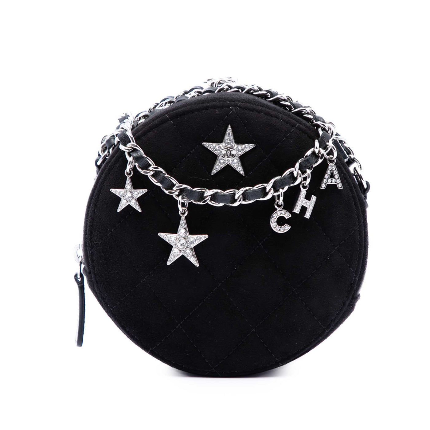 Quilted Suede Cocostellar Round Clutch with Chain - Image 1