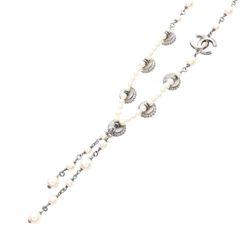 CC Stainless Steel Faux Pearl and Rhinestone Station Necklace - Image 3