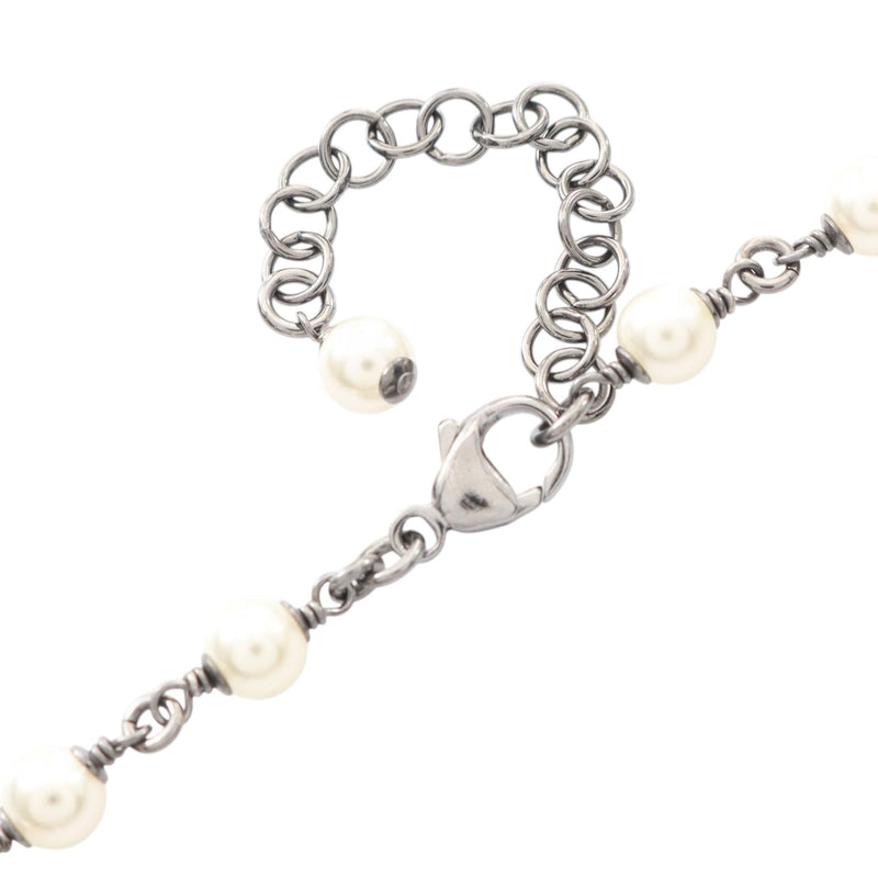 CC Stainless Steel Faux Pearl and Rhinestone Station Necklace - Image 4