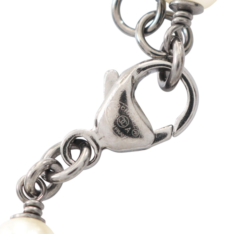 CC Stainless Steel Faux Pearl and Rhinestone Station Necklace - Image 5